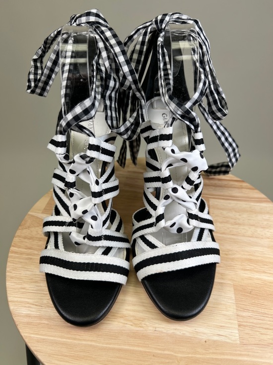 Gianni Bini Shoes - Gianni Bini Black and White Striped Gingham Polka Dots Strappy Heels Size 9